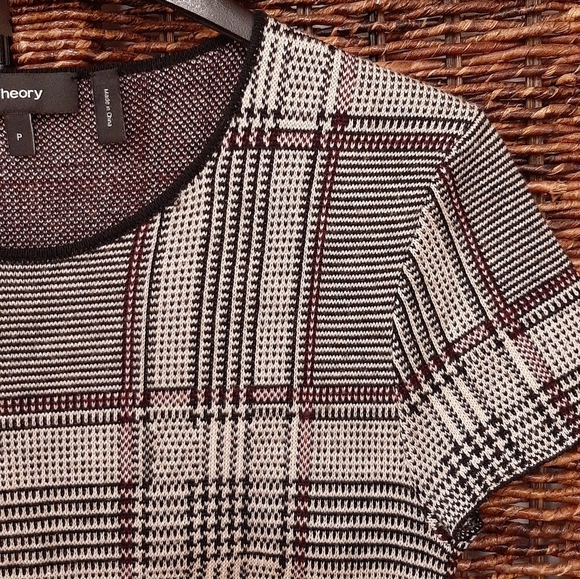 Theory Branteen Merino Wool Plaid Houndstooth Dark Academia Mini Dress Small - Picture 3 of 5